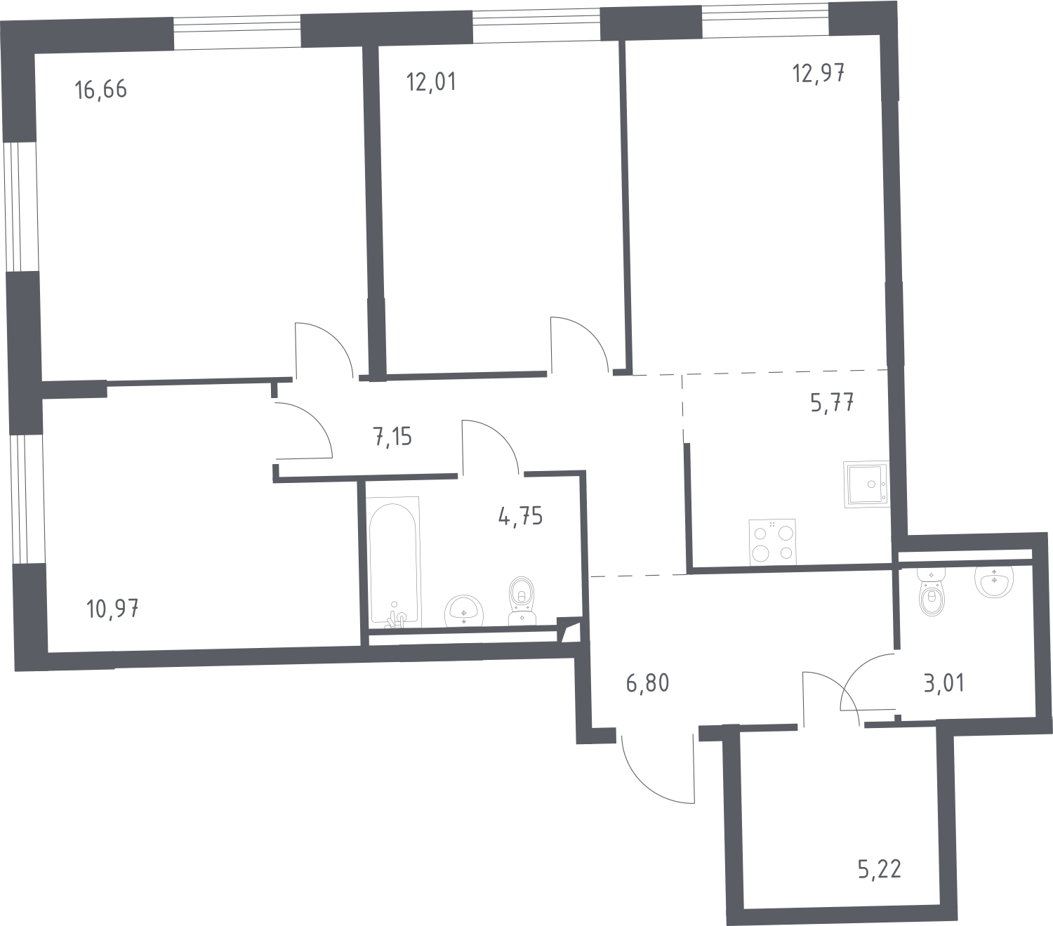 3-комнатная квартира с отделкой в ЖК Квартал Лаголово на 4 этаже в 6 секции. Сдача в 4 кв. 2025 г.