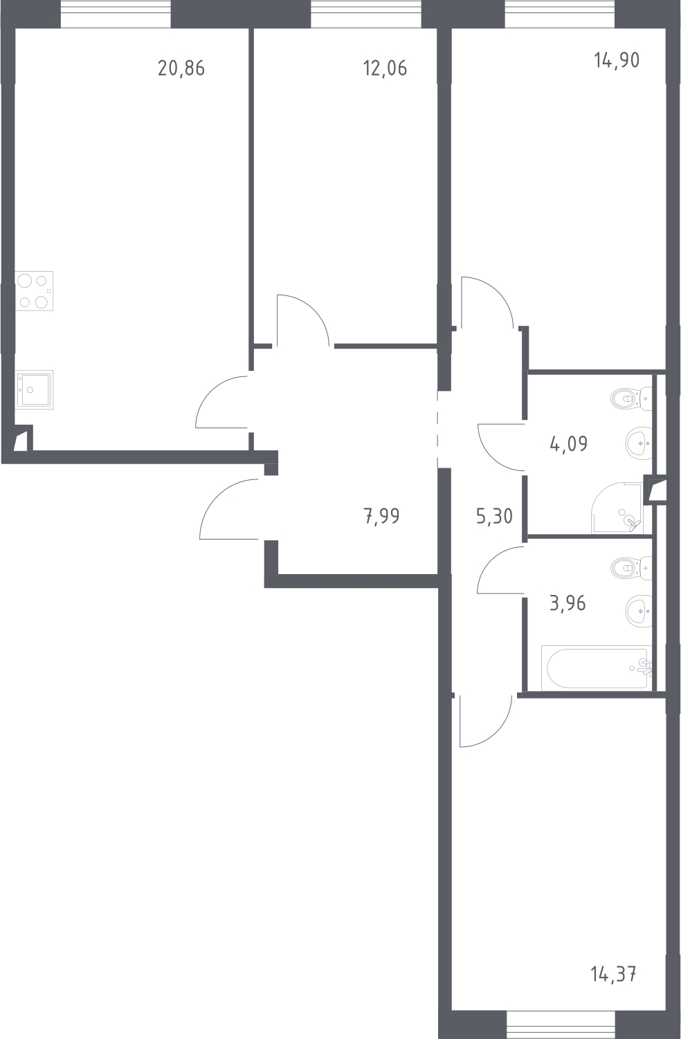 3-комнатная квартира с отделкой в ЖК Квартал Лаголово на 1 этаже в 1 секции. Сдача в 4 кв. 2025 г.