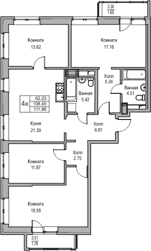 5-комнатная квартира в ЖК Twelve на 34 этаже в 1 секции. Сдача в 1 кв. 2026 г.