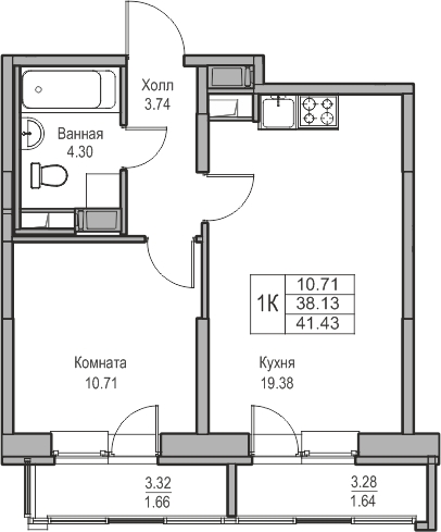 1-комнатная квартира с отделкой в ЖК Таллинский парк на 6 этаже в 4 секции. Сдача в 3 кв. 2025 г.