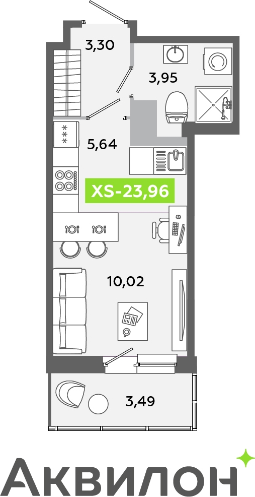 1-комнатная квартира (Студия) с отделкой в ЖК Таллинский парк на 12 этаже в 1 секции. Сдача в 3 кв. 2025 г.