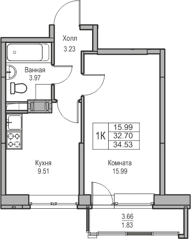 1-комнатная квартира в ЖК Беринг на 14 этаже в 5 секции. Сдача в 4 кв. 2025 г.
