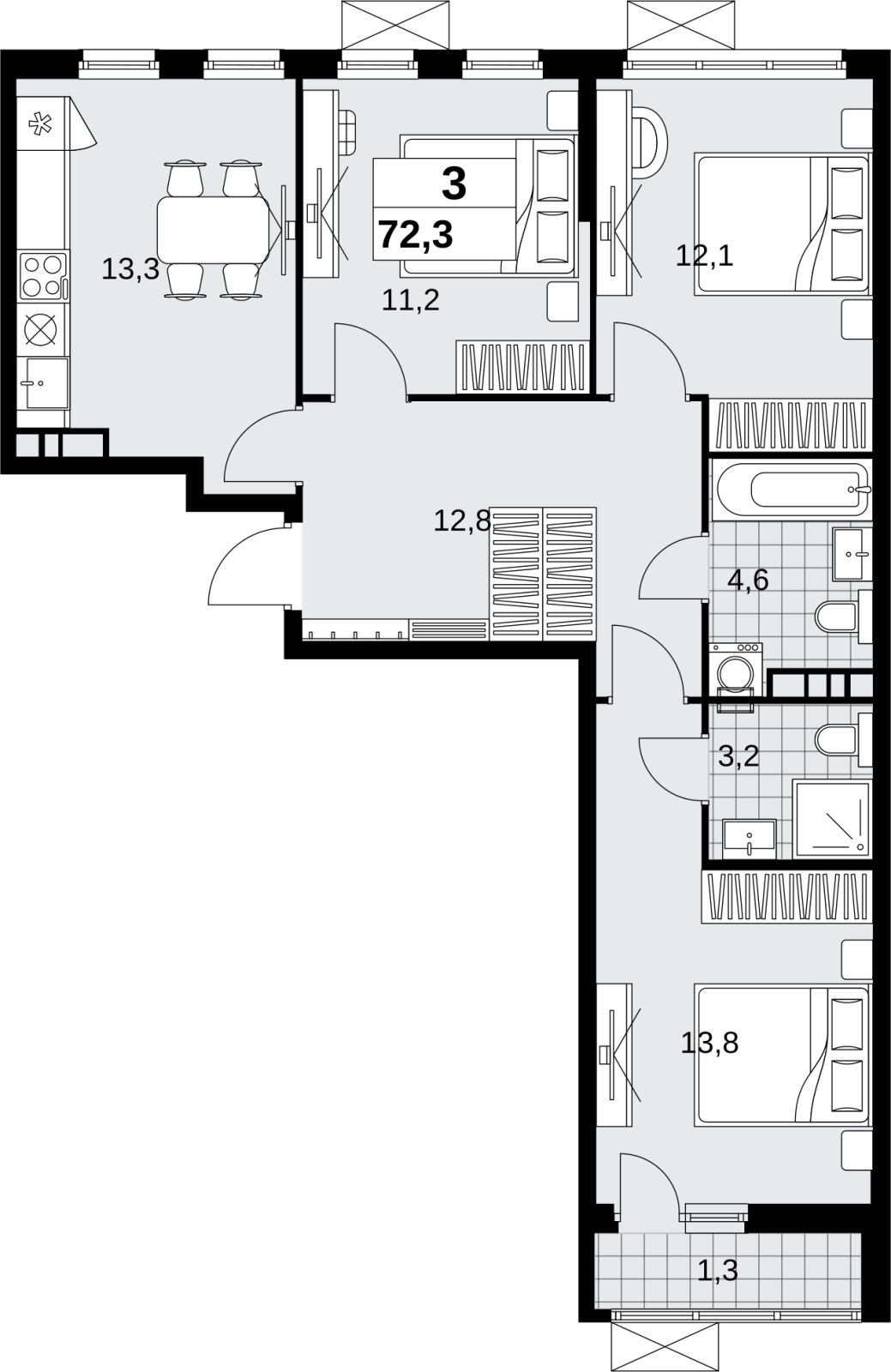 3-комнатная квартира с отделкой в ЖК Скандинавия на 4 этаже в 1 секции. Сдача в 1 кв. 2027 г.