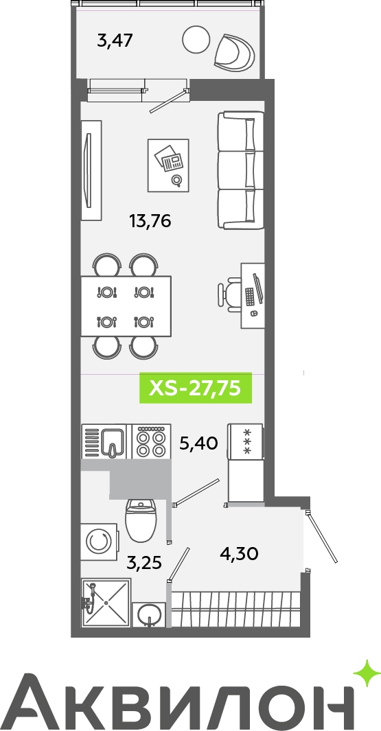 1-комнатная квартира (Студия) с отделкой в ЖК Аквилон ЯНИНО на 10 этаже в 1 секции. Сдача в 4 кв. 2026 г.