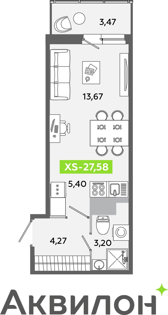 3-комнатная квартира в ЖК Twelve на 10 этаже в 1 секции. Сдача в 1 кв. 2026 г.