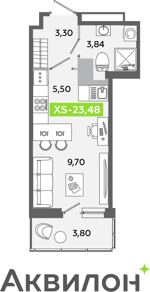 2-комнатная квартира в ЖК Twelve на 17 этаже в 1 секции. Сдача в 1 кв. 2026 г.