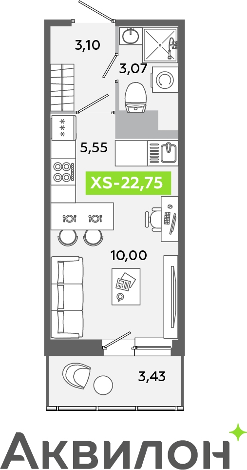 1-комнатная квартира с отделкой в ЖК Таллинский парк на 8 этаже в 2 секции. Сдача в 3 кв. 2025 г.