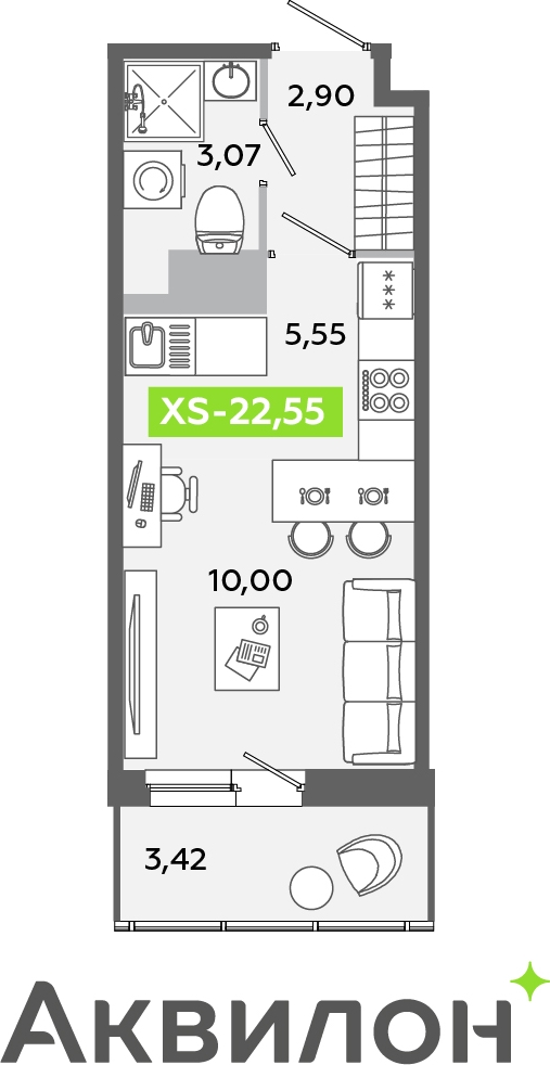 2-комнатная квартира с отделкой в ЖК Янинский лес на 7 этаже в 3 секции. Сдача в 1 кв. 2026 г.