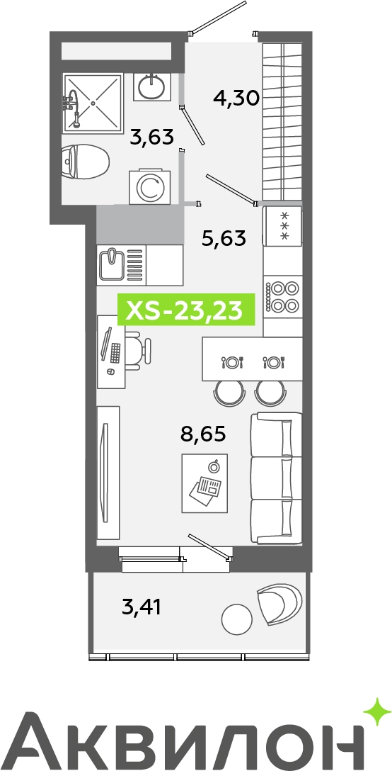 1-комнатная квартира (Студия) с отделкой в ЖК Янинский лес на 14 этаже в 1 секции. Сдача в 1 кв. 2026 г.
