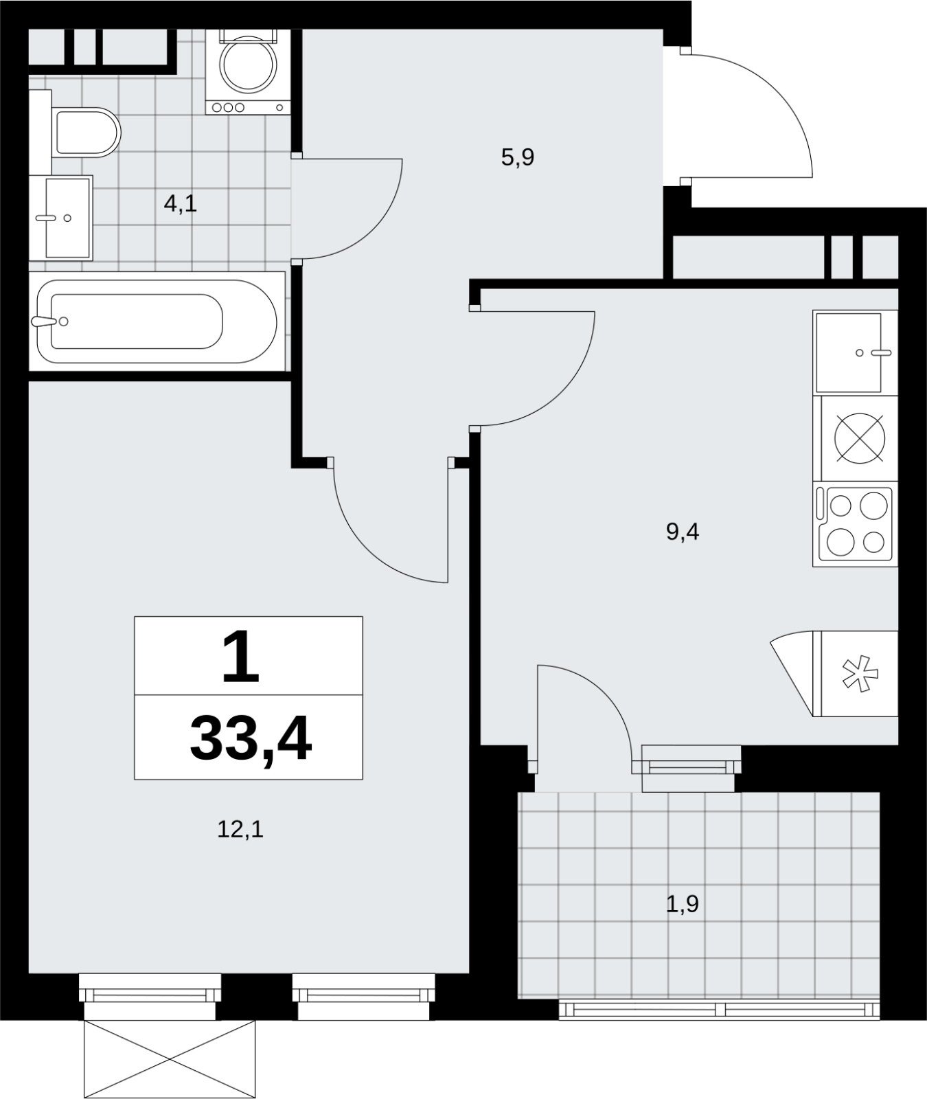 1-комнатная квартира в ЖК Скандинавия на 10 этаже в 1 секции. Сдача в 4 кв. 2026 г.