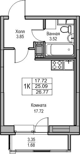 1-комнатная квартира (Студия) с отделкой в ЖК Янинский лес на 7 этаже в 3 секции. Сдача в 1 кв. 2026 г.
