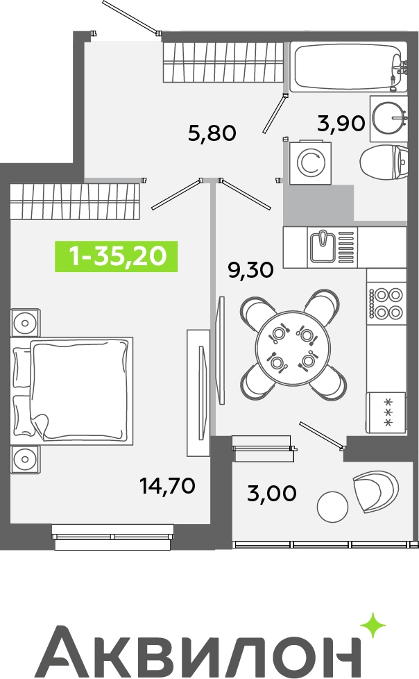 1-комнатная квартира (Студия) с отделкой в ЖК GloraX Новоселье на 6 этаже в 1 секции. Сдача в 4 кв. 2025 г.