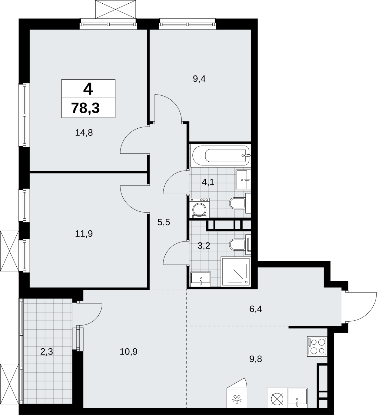 4-комнатная квартира в ЖК Headliner на 35 этаже в 5 секции. Сдача в 4 кв. 2022 г.