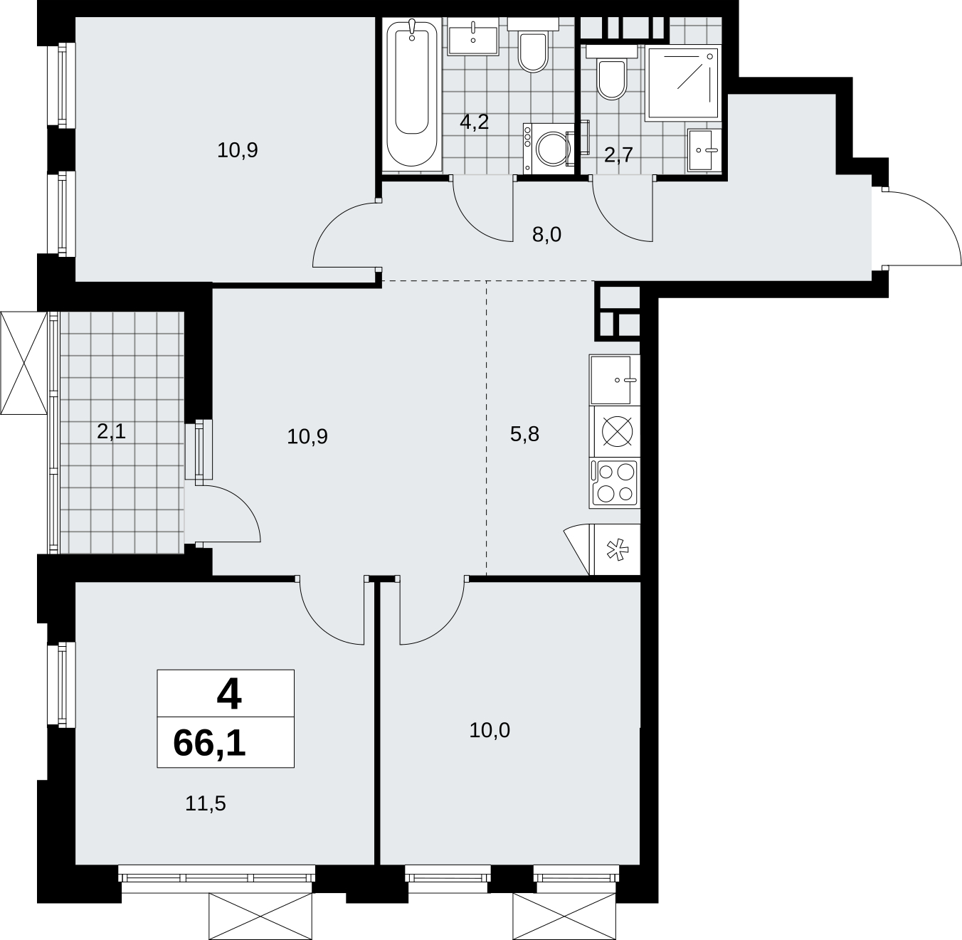 4-комнатная квартира с отделкой в ЖК Скандинавия на 5 этаже в 2 секции. Сдача в 1 кв. 2027 г.