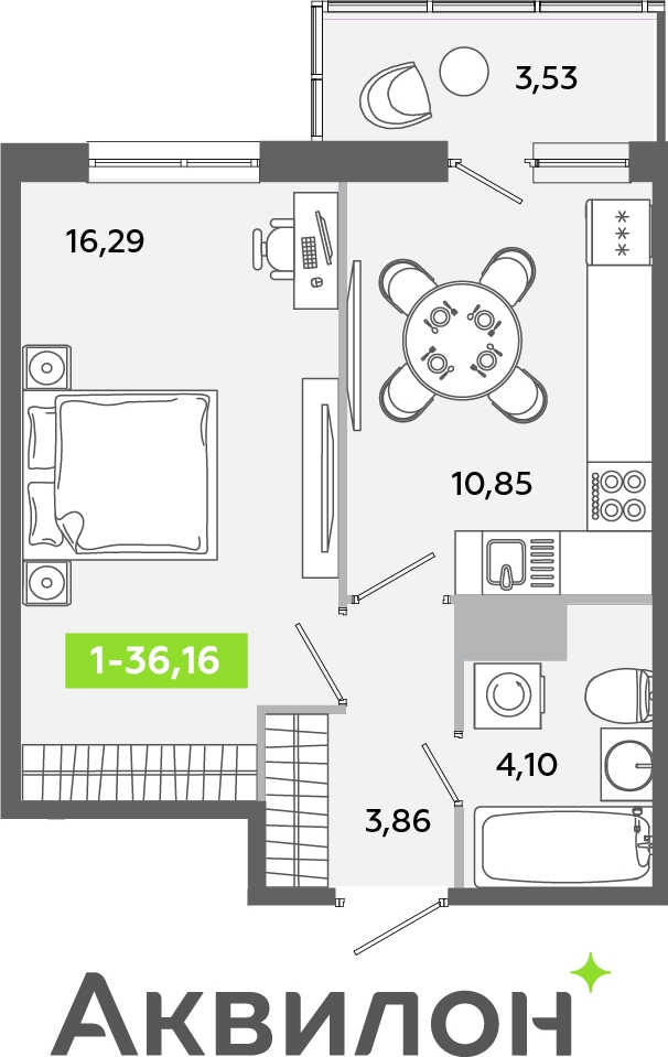 1-комнатная квартира (Студия) с отделкой в ЖК Юнтолово на 19 этаже в 1 секции. Сдача в 2 кв. 2026 г.