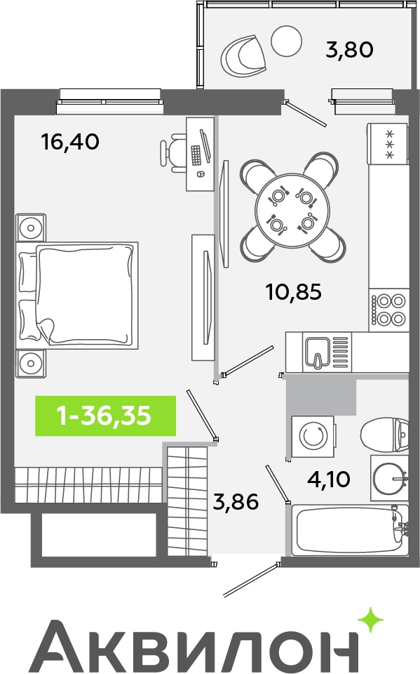 1-комнатная квартира (Студия) с отделкой в ЖК GloraX Новоселье на 3 этаже в 1 секции. Сдача в 4 кв. 2025 г.