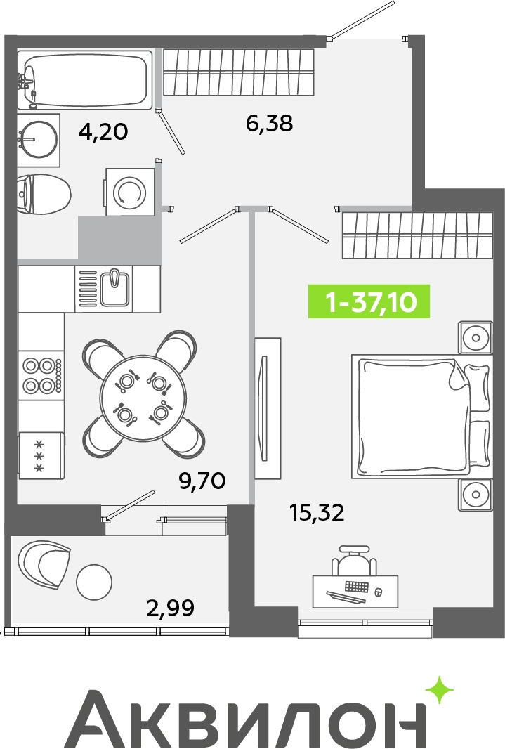 1-комнатная квартира (Студия) с отделкой в ЖК Янинский лес на 13 этаже в 1 секции. Сдача в 1 кв. 2026 г.