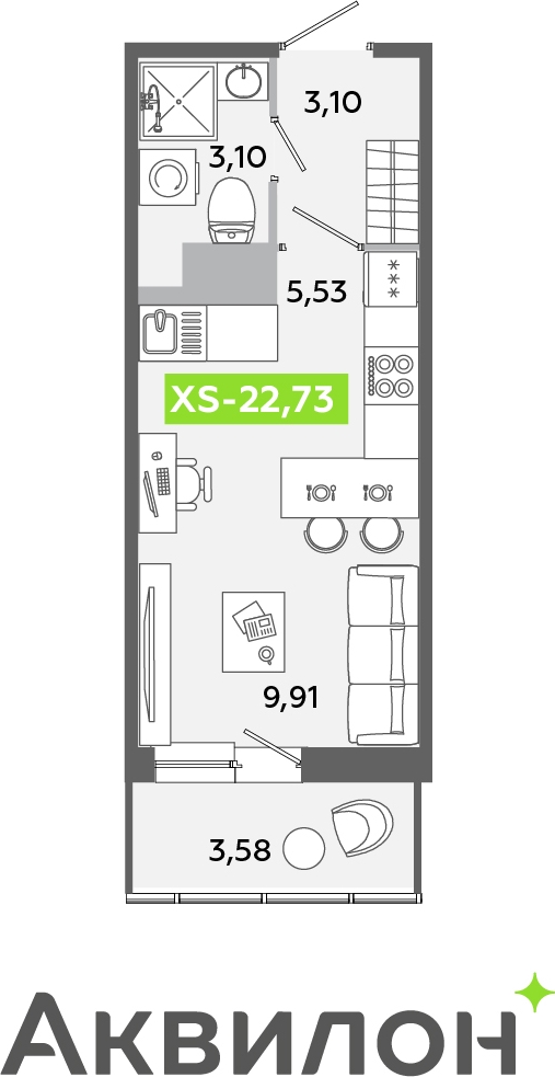 1-комнатная квартира (Студия) с отделкой в ЖК Янинский лес на 14 этаже в 2 секции. Сдача в 4 кв. 2024 г.