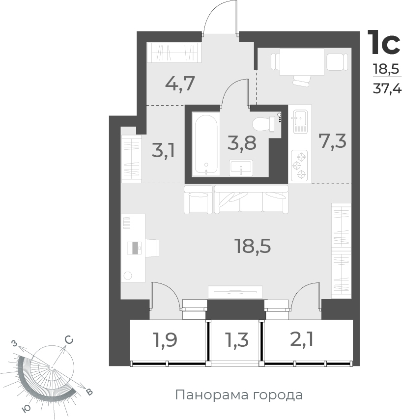 3-комнатная квартира с отделкой в ЖК Янинский лес на 13 этаже в 1 секции. Сдача в 1 кв. 2026 г.