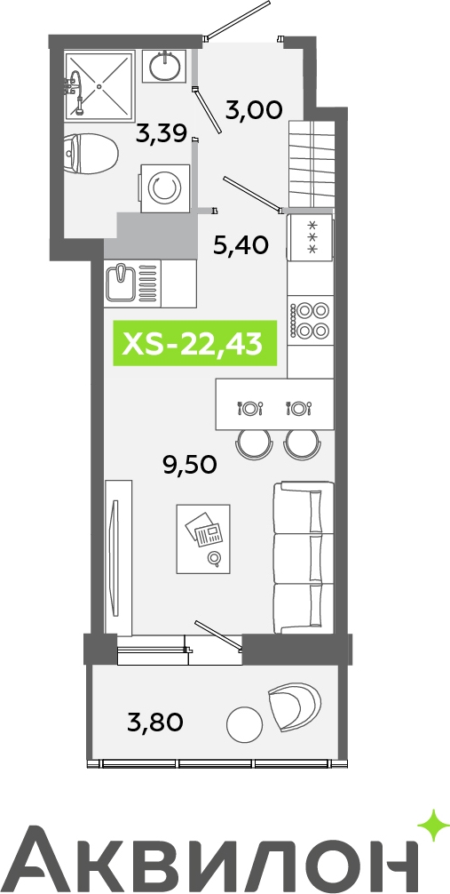 1-комнатная квартира (Студия) с отделкой в ЖК Янинский лес на 12 этаже в 3 секции. Сдача в 4 кв. 2024 г.