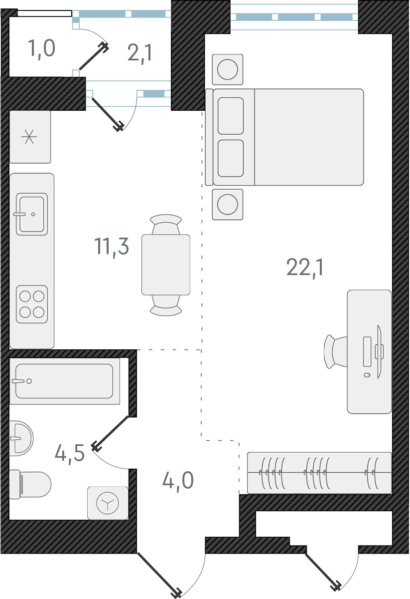 2-комнатная квартира с отделкой в ЖК Юнтолово на 2 этаже в 1 секции. Сдача в 2 кв. 2026 г.