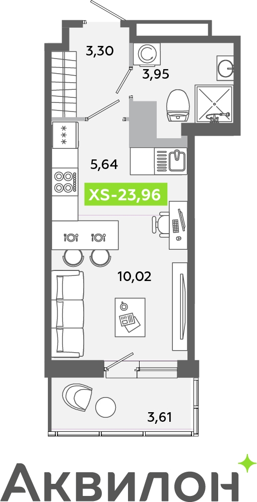 1-комнатная квартира (Студия) с отделкой в ЖК Аквилон ЯНИНО на 7 этаже в 1 секции. Сдача в 4 кв. 2026 г.