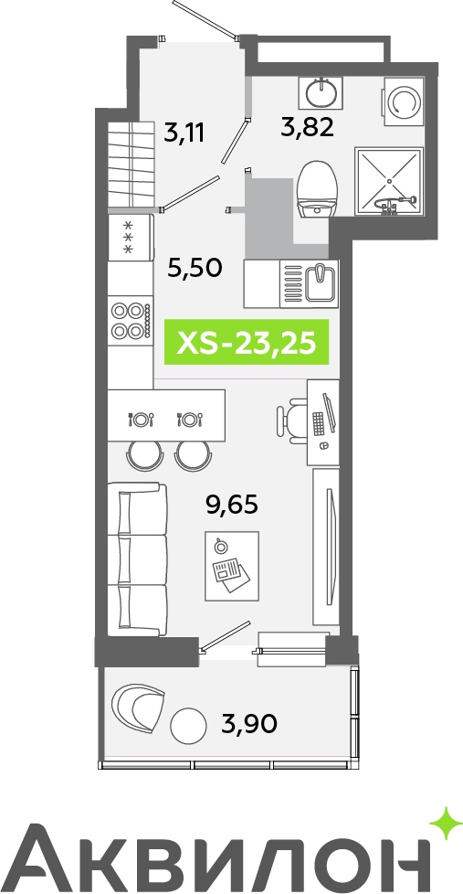 1-комнатная квартира (Студия) с отделкой в ЖК Таллинский парк на 11 этаже в 3 секции. Сдача в 4 кв. 2024 г.