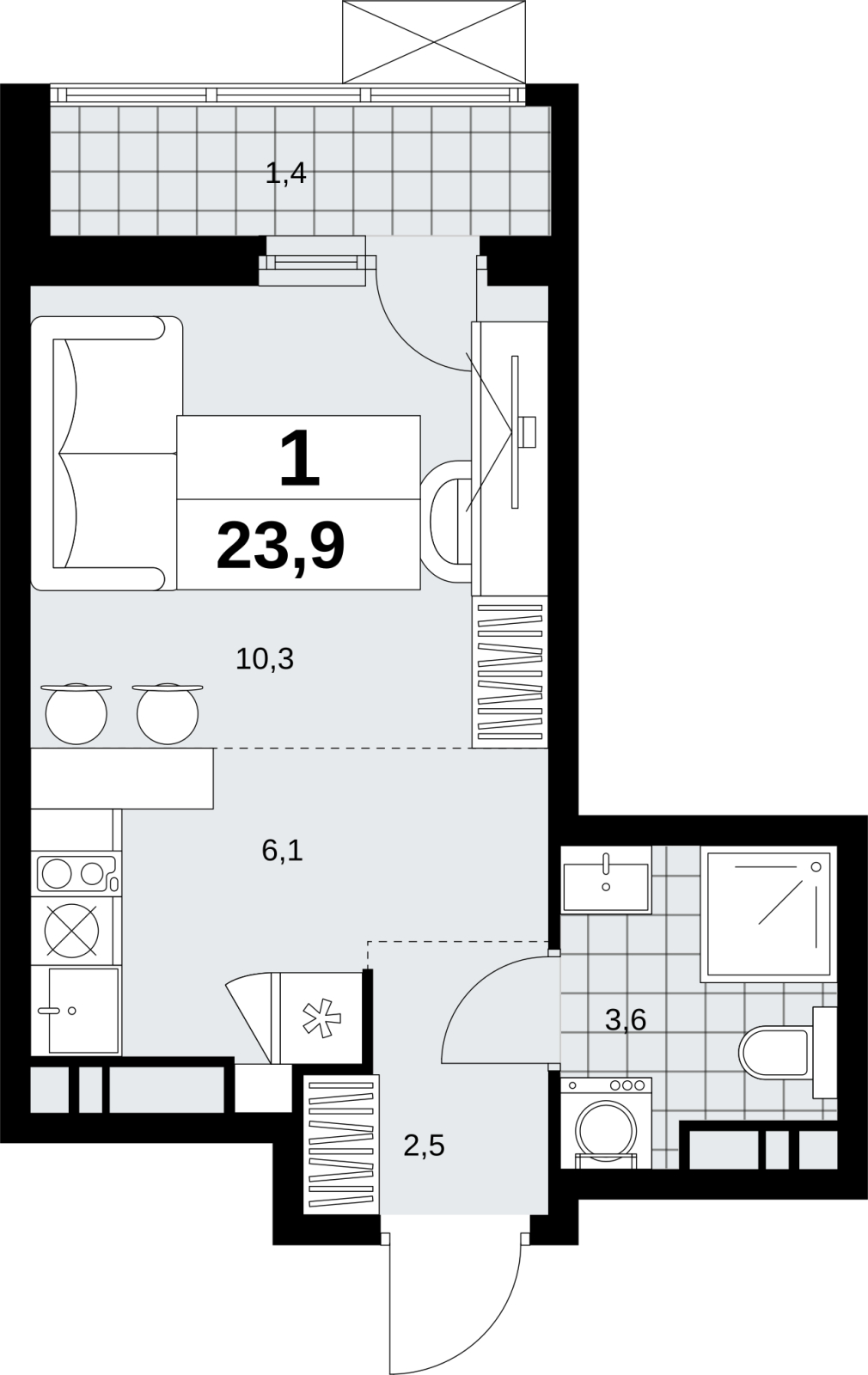 1-комнатная квартира в ЖК Скандинавия на 19 этаже в 1 секции. Сдача в 4 кв. 2026 г.
