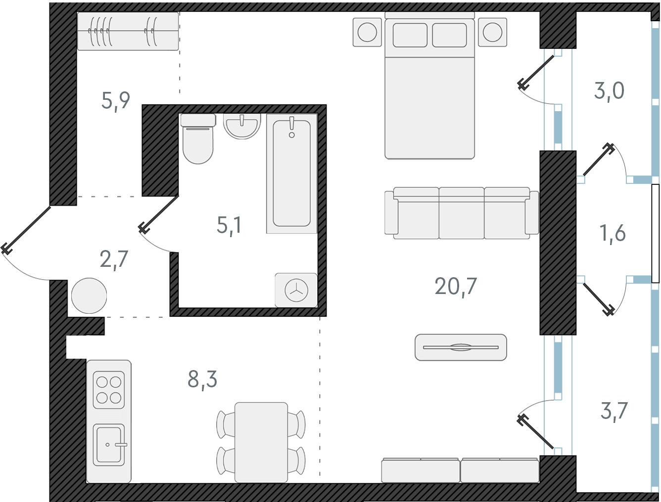 2-комнатная квартира с отделкой в ЖК Таллинский парк на 11 этаже в 1 секции. Сдача в 3 кв. 2025 г.