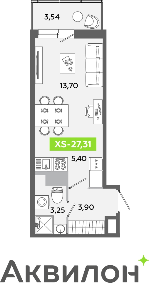 1-комнатная квартира с отделкой в ЖК Аквилон ЯНИНО на 6 этаже в 1 секции. Сдача в 4 кв. 2026 г.