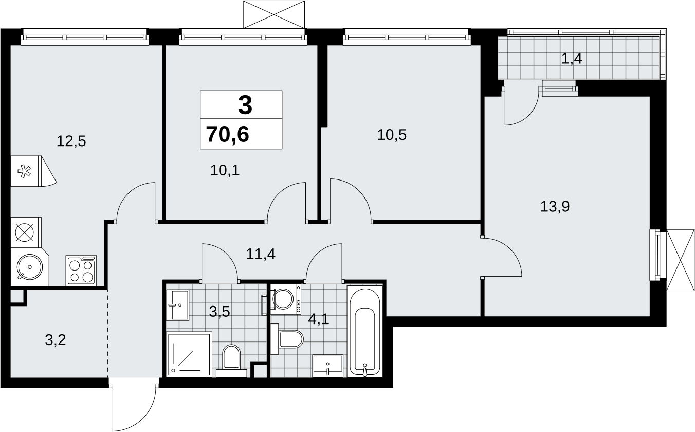 1-комнатная квартира (Студия) в ЖК Скандинавия на 7 этаже в 1 секции. Сдача в 4 кв. 2026 г.