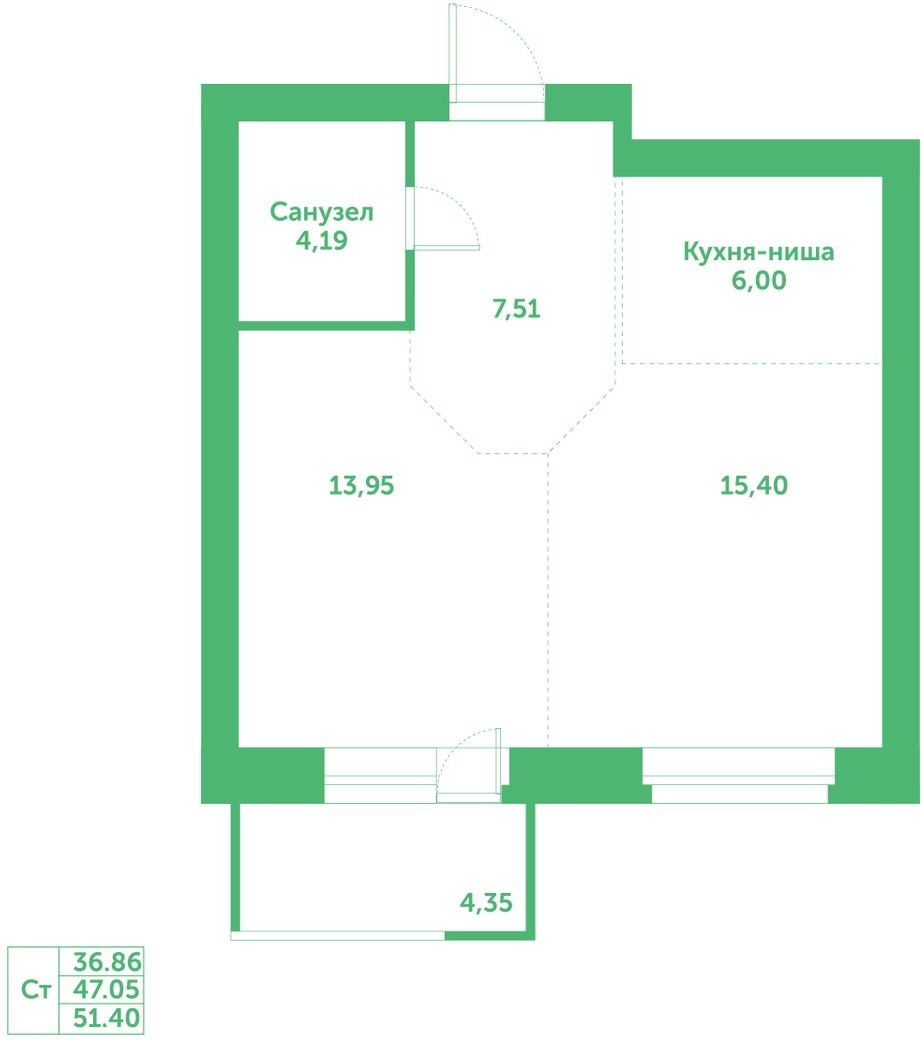1-комнатная квартира (Студия) с отделкой в ЖК Аквилон ЯНИНО на 2 этаже в 1 секции. Сдача в 4 кв. 2026 г.