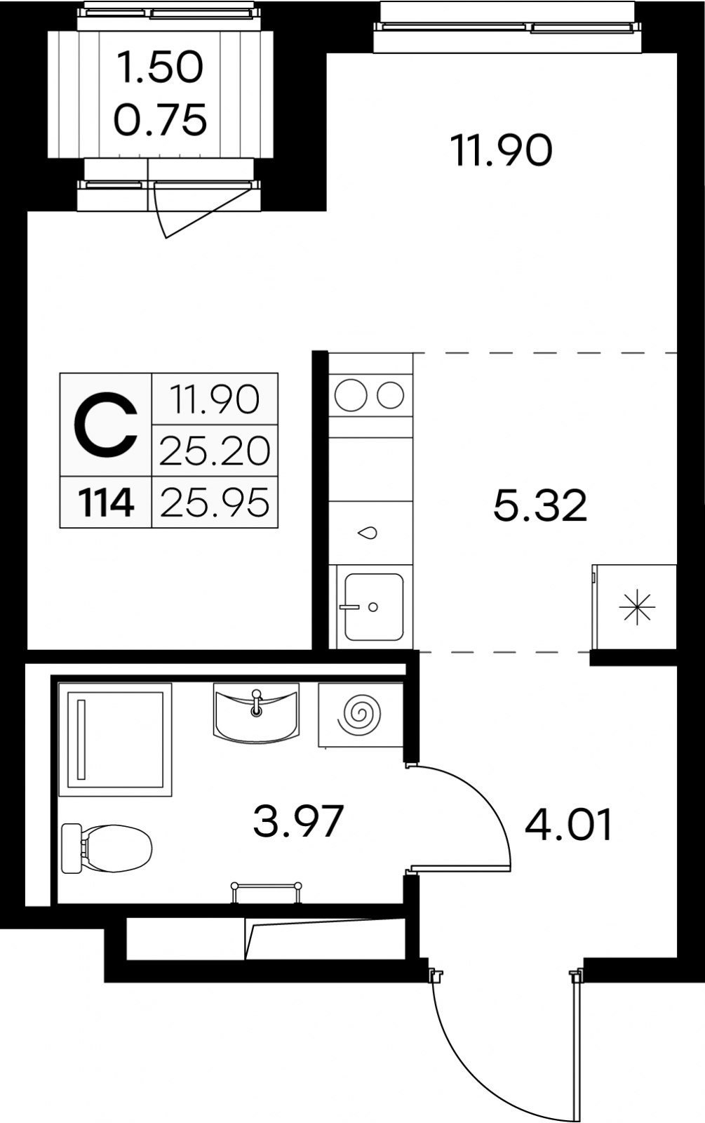 1-комнатная квартира (Студия) с отделкой в ЖК Таллинский парк на 4 этаже в 1 секции. Сдача в 3 кв. 2025 г.