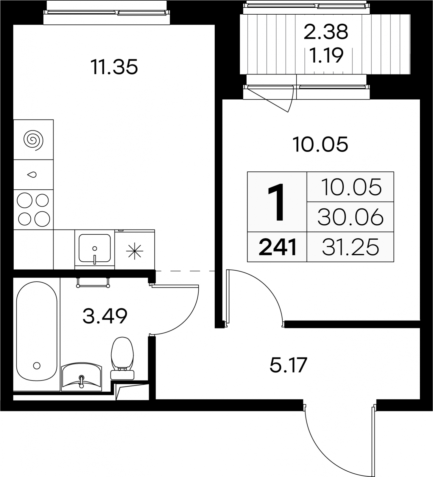 1-комнатная квартира (Студия) с отделкой в ЖК Аквилон ЯНИНО на 6 этаже в 1 секции. Сдача в 4 кв. 2026 г.