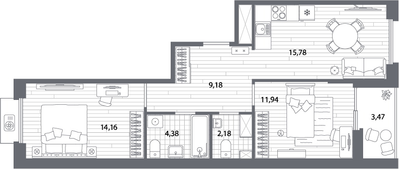2-комнатная квартира с отделкой в ЖК Янинский лес на 15 этаже в 2 секции. Сдача в 1 кв. 2026 г.