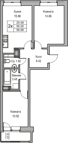 1-комнатная квартира (Студия) с отделкой в ЖК Янинский лес на 4 этаже в 1 секции. Сдача в 1 кв. 2026 г.