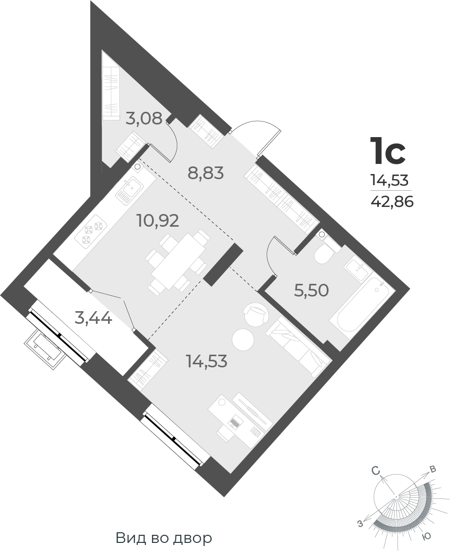 1-комнатная квартира (Студия) с отделкой в ЖК Аквилон ЯНИНО на 3 этаже в 1 секции. Сдача в 4 кв. 2026 г.