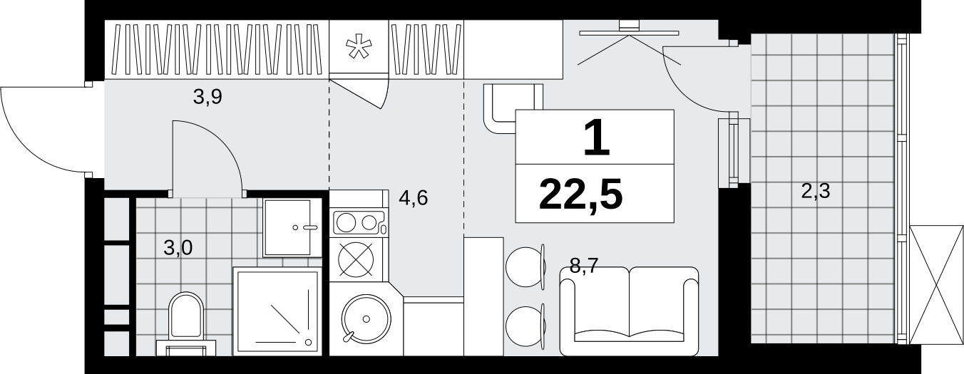 1-комнатная квартира (Студия) с отделкой в ЖК Скандинавия на 6 этаже в 2 секции. Сдача в 1 кв. 2027 г.