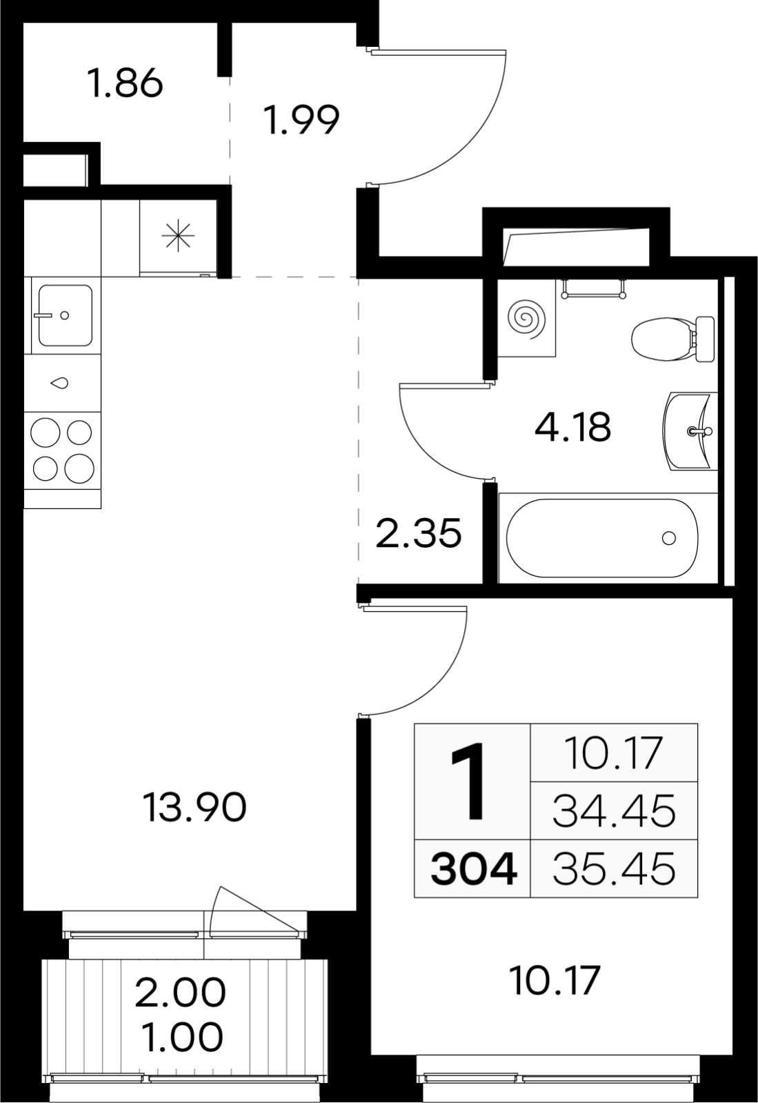 1-комнатная квартира (Студия) с отделкой в ЖК Янинский лес на 6 этаже в 3 секции. Сдача в 1 кв. 2026 г.