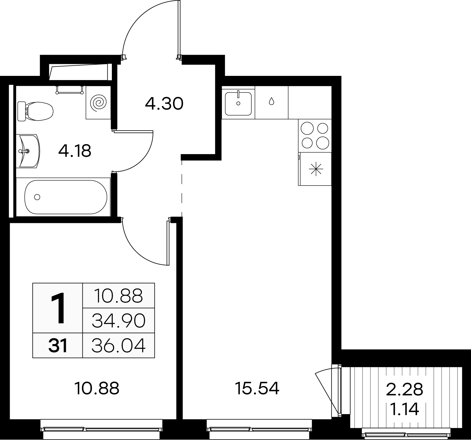 1-комнатная квартира (Студия) с отделкой в ЖК Таллинский парк на 8 этаже в 1 секции. Сдача в 3 кв. 2025 г.