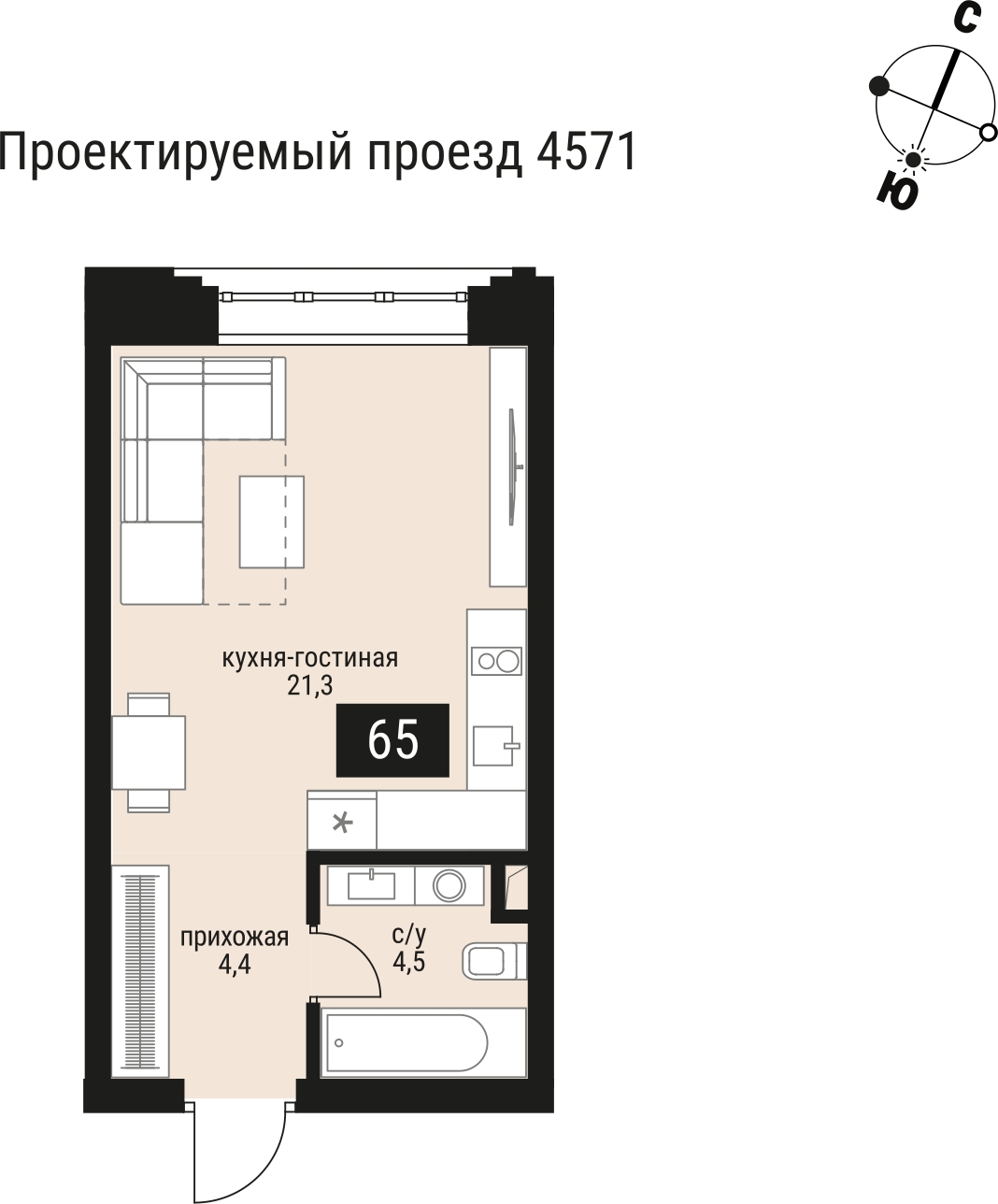 1-комнатная квартира с отделкой в ЖК Таллинский парк на 5 этаже в 1 секции. Сдача в 3 кв. 2025 г.