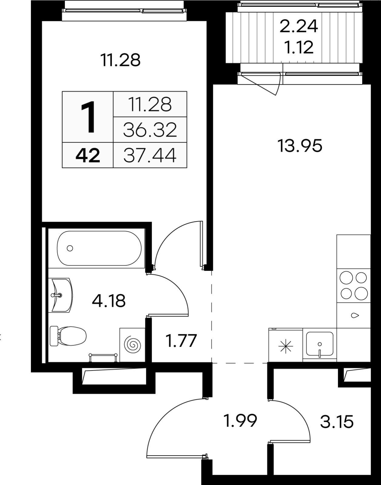 1-комнатная квартира с отделкой в ЖК Таллинский парк на 9 этаже в 2 секции. Сдача в 3 кв. 2025 г.