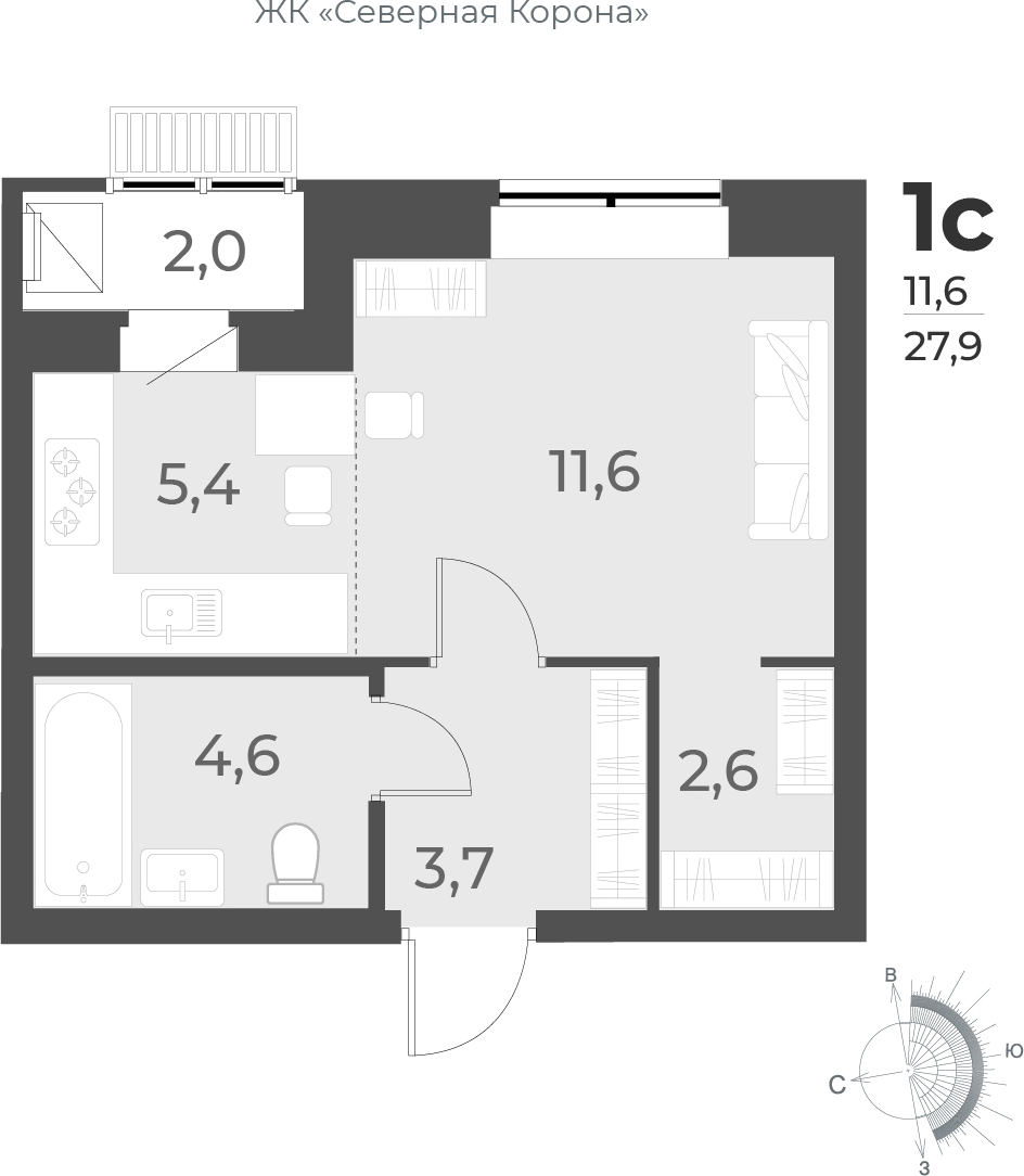 1-комнатная квартира с отделкой в ЖК Таллинский парк на 12 этаже в 2 секции. Сдача в 3 кв. 2025 г.