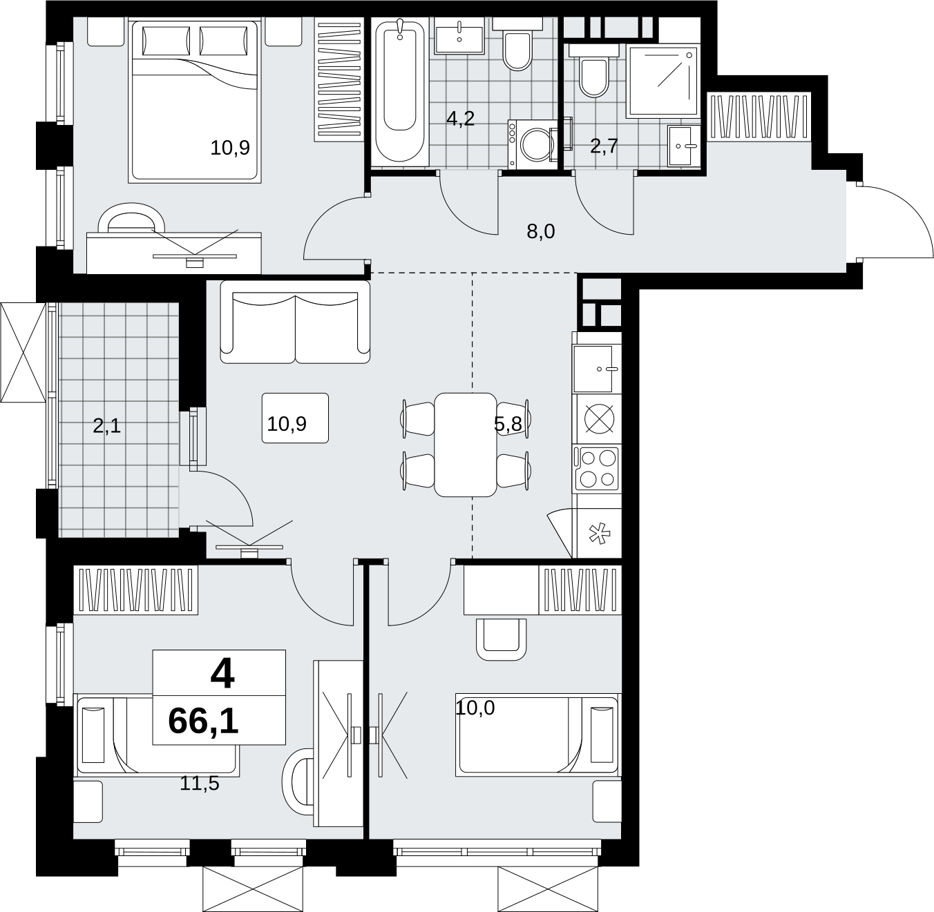 2-комнатная квартира с отделкой в ЖК Скандинавия на 7 этаже в 2 секции. Сдача в 1 кв. 2027 г.