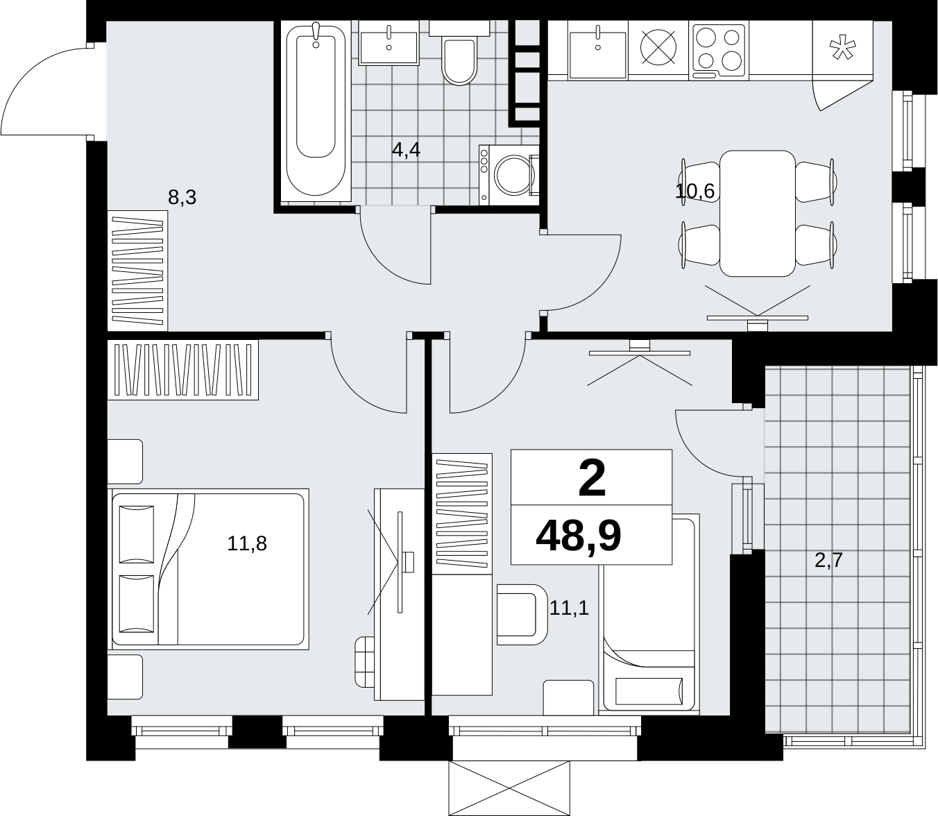 2-комнатная квартира с отделкой в ЖК Скандинавия на 7 этаже в 2 секции. Сдача в 1 кв. 2027 г.
