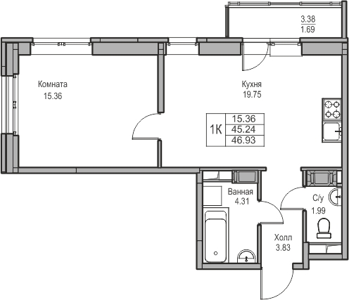 1-комнатная квартира с отделкой в ЖК Таллинский парк на 4 этаже в 4 секции. Сдача в 3 кв. 2025 г.