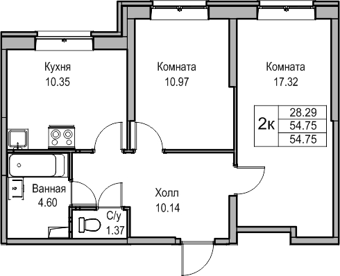 1-комнатная квартира с отделкой в ЖК GloraX Новоселье на 4 этаже в 1 секции. Сдача в 4 кв. 2025 г.