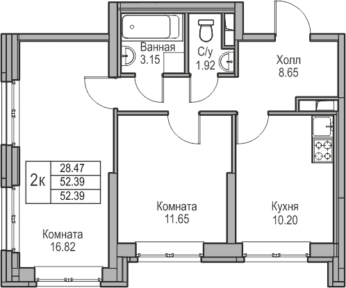 2-комнатная квартира с отделкой в ЖК Юнтолово на 1 этаже в 1 секции. Сдача в 2 кв. 2026 г.