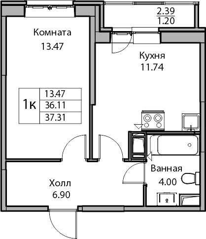 2-комнатная квартира с отделкой в ЖК Аквилон ЯНИНО на 7 этаже в 1 секции. Сдача в 4 кв. 2026 г.