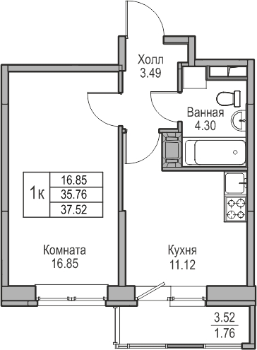 1-комнатная квартира (Студия) с отделкой в ЖК GloraX Новоселье на 8 этаже в 1 секции. Сдача в 4 кв. 2025 г.